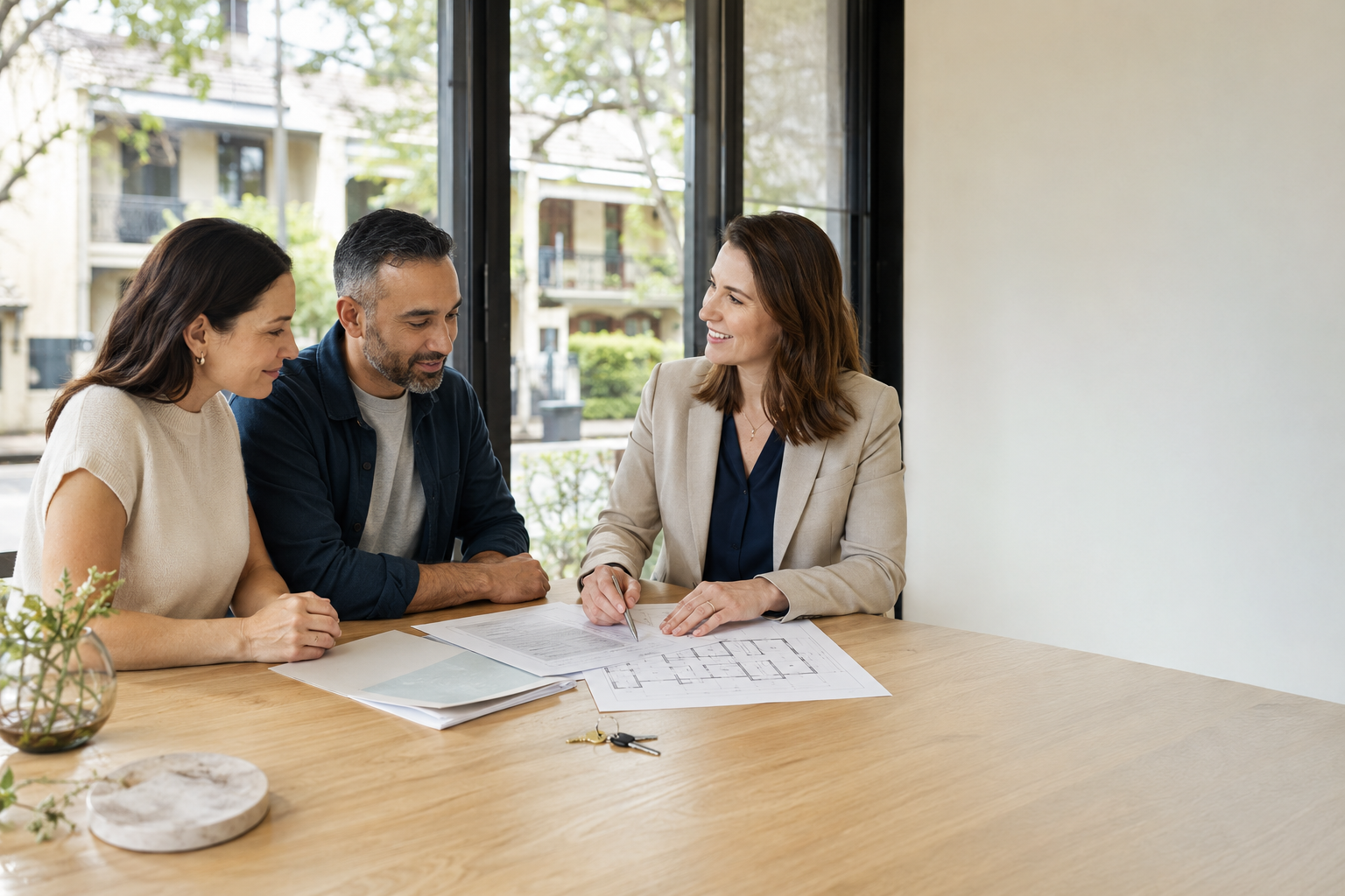 Solicitor discussing a property transaction with clients