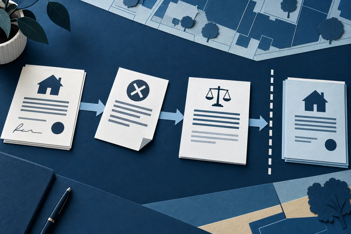 Illustration of a termination notice interrupting an exchanged contract before a proposed resale