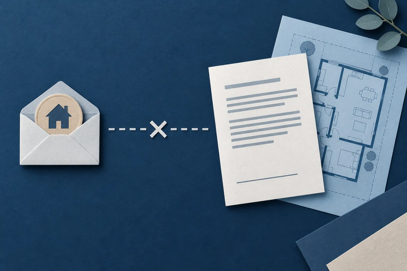 Illustration showing a holding-deposit envelope separated from an unsigned property contract